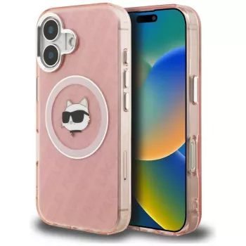 Coque Karl Lagerfeld IML Choupette Head Logo MagSafe pour Apple iPhone 16 rose