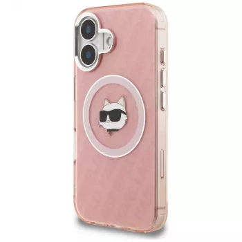 Coque Karl Lagerfeld IML Choupette Head Logo MagSafe pour Apple iPhone 16 rose