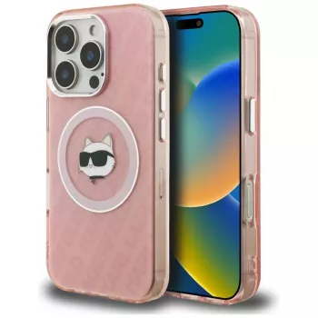 Coque Karl Lagerfeld IML Choupette Head Logo MagSafe pour Apple iPhone 16 Pro rose