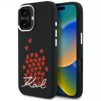Coque KARL LAGERFELD Silicone Heart SignLogo MagSafe pour Apple iPhone 16 noire