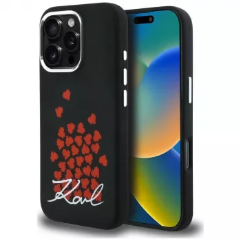 Coque Karl Lagerfeld Silicone Heart SignLogo MagSafe pour iPhone 16 Pro noire