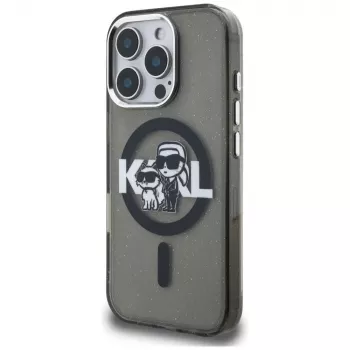 Coque Karl Lagerfeld IML Glitter Karl & Choupette Sketch Logo MagSafe pour iPhone 16 Pro Max noire