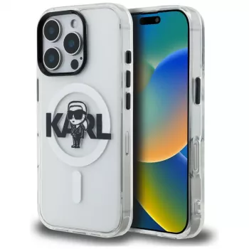 Coque MagSafe KARL LAGERFELD IML Karl Sketch Logo pour Apple iPhone 16 Pro, transparente