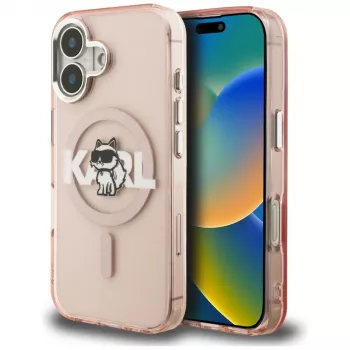 Coque MagSafe KARL LAGERFELD IML Choupette Sketch Logo pour iPhone 16, rose