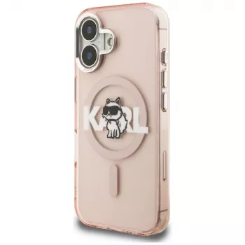Coque MagSafe KARL LAGERFELD IML Choupette Sketch Logo pour iPhone 16, rose