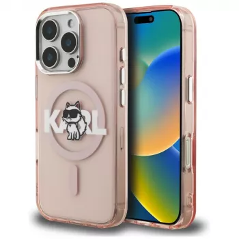 Coque MagSafe Karl Lagerfeld IML Choupette Sketch Logo pour iPhone 16 Pro, rose