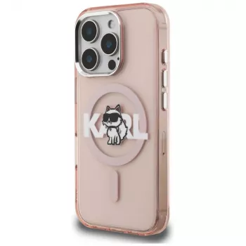 Coque MagSafe Karl Lagerfeld IML Choupette Sketch Logo pour iPhone 16 Pro, rose