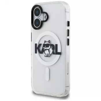 Coque MagSafe Karl Lagerfeld IML Choupette Sketch Logo pour iPhone 16, transparente