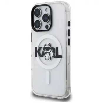 Coque MagSafe Karl Lagerfeld IML Choupette Sketch Logo pour iPhone 16 Pro, transparente