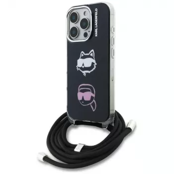 Coque bandoulière KARL LAGERFELD IML pour iPhone 16 Pro, noire