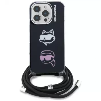 Coque bandoulière KARL LAGERFELD IML pour iPhone 16 Pro, noire