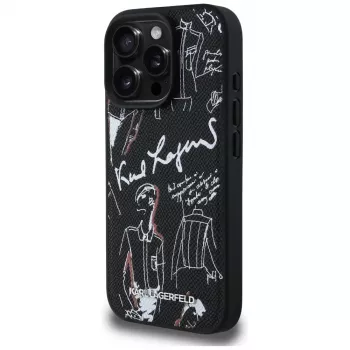 Coque MagSafe KARL LAGERFELD Grained Pattern & Logo pour iPhone 16 Pro, noire