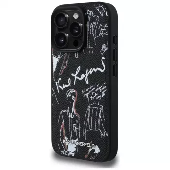 Coque MagSafe KARL LAGERFELD Grained Pattern & Logo pour iPhone 16 Pro Max, noire