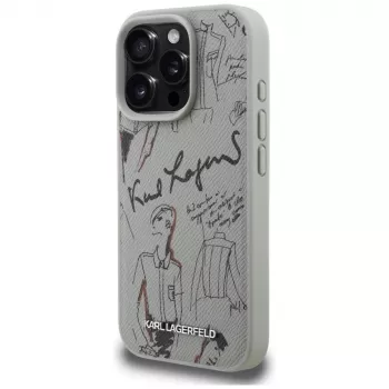 Coque MagSafe Karl Lagerfeld Grained Pattern & Logo pour Apple iPhone 16 Pro, grise