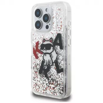 Coque Karl Lagerfeld Liquid Glitter Choupette Logo pour Apple iPhone 16 Pro Max, transparente