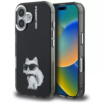 Coque Karl Lagerfeld IML Aquarelle Choupette & Logo pour iPhone 16, noire