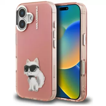 Coque Karl Lagerfeld IML Aquarelle Choupette & Logo pour iPhone 16, rose