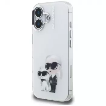 Coque Karl Lagerfeld IML Aquarelle Karl & Choupette & Logo pour Apple iPhone 16, blanche