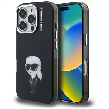 Coque Karl Lagerfeld IML Aquarelle Karl & Logo pour Apple iPhone 16 Pro, noire