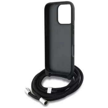 Coque bandoulière Karl Lagerfeld GrainedPattern & Logo pour iPhone 16 Pro, grise