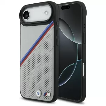 Coque MagSafe BMW M Tricolor Metal Logo pour Apple iPhone Air, grise