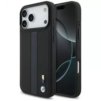Coque MagSafe BMW M Perforated Stripe Logo pour iPhone 17 Pro Max bleue