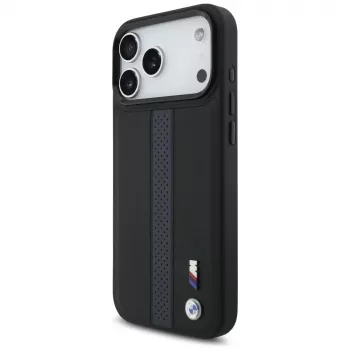 Coque MagSafe BMW M Perforated Stripe Logo pour iPhone 17 Pro Max bleue