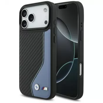 Coque MagSafe BMW M Carbon Logo pour iPhone 17 Pro Max bleue