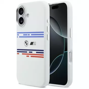 Coque MagSafe BMW M Silicon Horizontal Line pour Apple iPhone 17, blanche