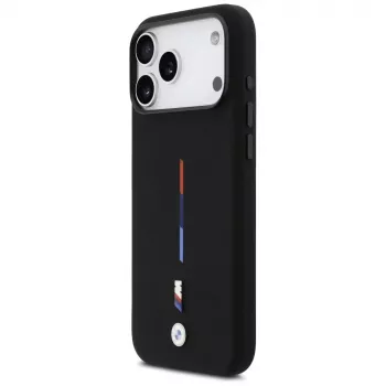 Coque MagSafe BMW M Silicon Tricolor Line pour Apple iPhone 17 Pro Max, noire