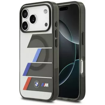 Coque MagSafe BMW M IML Metal Buttons Tricolor Lines pour Apple iPhone 17 Pro, anthracite