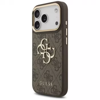 Coque Guess 4G Big Classic Logo BigStrap Metal Buttons pour Apple iPhone 17 Pro, marron