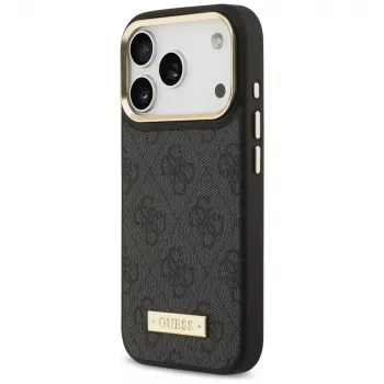 Coque MagSafe Guess 4G Logo Plate pour Apple iPhone 15 Pro, noire