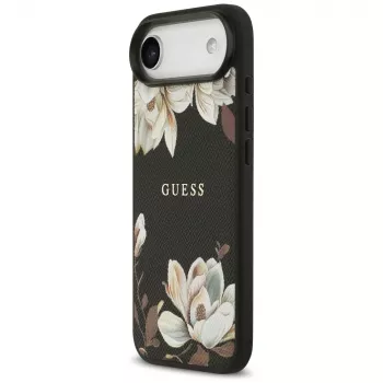 Coque MagSafe Guess Grained Flowers Classic Logo pour Apple iPhone Air - noire