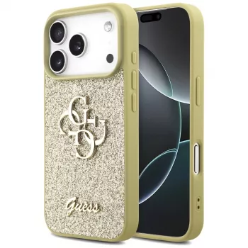 Coque arrière Guess Fixed Glitter Big 4G pour Apple iPhone 17 Pro, or