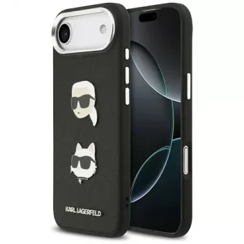 Coque KARL LAGERFELD FW Grained Karl & Choupette Heads Pins & Logo pour iPhone Air, noire