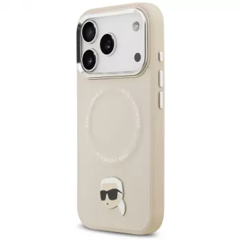 Coque arrière MagSafe KARL LAGERFELD Karl Pin pour Apple iPhone 15 Pro Max, beige
