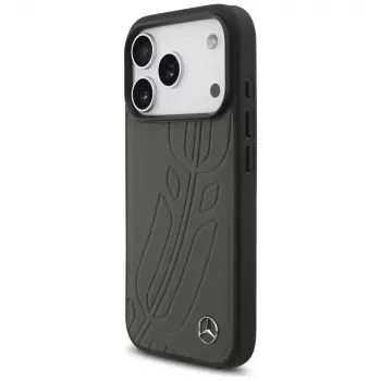 Mercedes Leather Large Laurel Leaf MagSafe Case for iPhone 17 Pro Anthracite