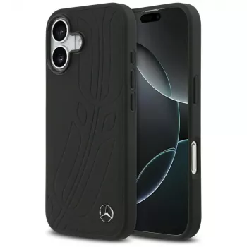 Mercedes Leather Large Laurel Leave MagSafe Case for iPhone 17 Black