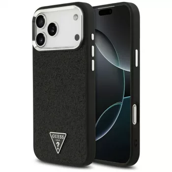 Coque Guess Glitter Triangle Logo MagSafe pour iPhone 17 Pro Max noire