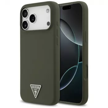 Coque Guess Silicone Triangle Logo MagSafe pour iPhone 17 Pro Max (kaki)