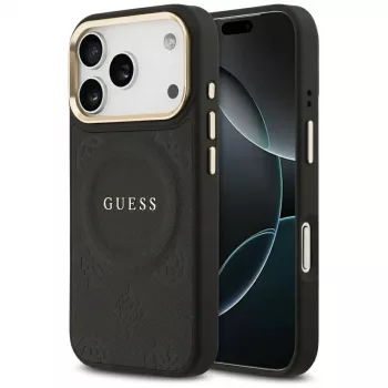 Coque MagSafe Guess Peony Hot Stamp pour Apple iPhone 17 Pro, noir