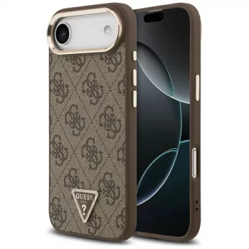 Coque MagSafe Guess 4G Triangle Logo pour iPhone Air, marron/or