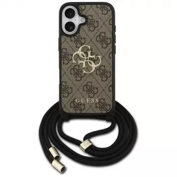 Coque bandoulière Guess 4G Big Logo Cord Strap pour iPhone 17 marron