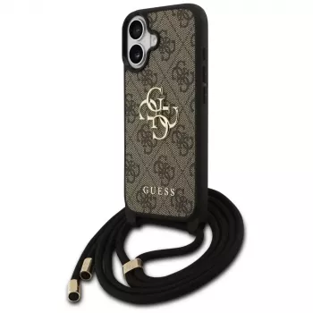 Coque bandoulière Guess 4G Big Logo Cord Strap pour iPhone 17 marron