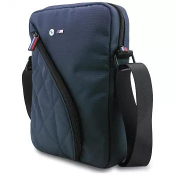 Sac à bandoulière BMW Nylon avec poches et logo métal, 10 pouces, bleu marine
