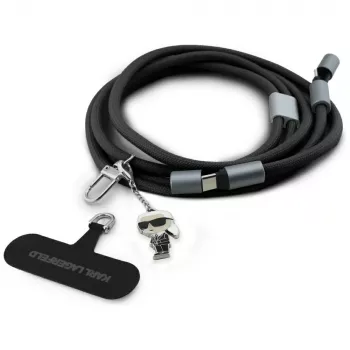 Câble USB-C vers USB-C Karl Lagerfeld Ikonik Charm avec dragonne, 1,2 m, noir