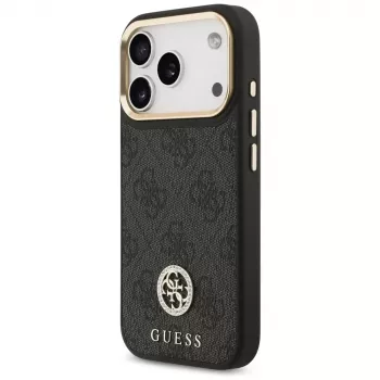 Coque MagSafe Guess 4G Strass Logo & Big Strap Metal Buttons pour iPhone 17 Pro noire