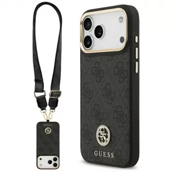 Coque MagSafe Guess 4G Strass Logo & Big Strap Metal Buttons pour iPhone 17 Pro Max noire