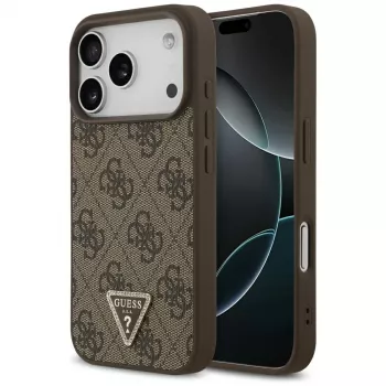 Coque MagSafe Guess Leather 4G Triangle Strass pour iPhone 17 Pro (marron)